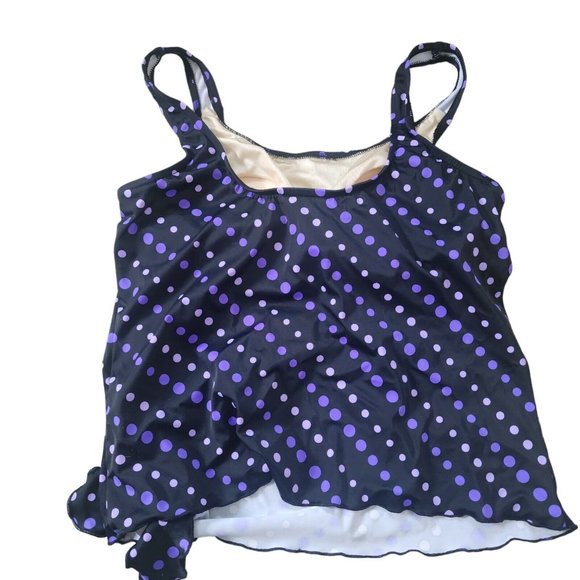 Maxine Polka Dot Tankini Top Black Purple Size 12 - Picture 3 of 4